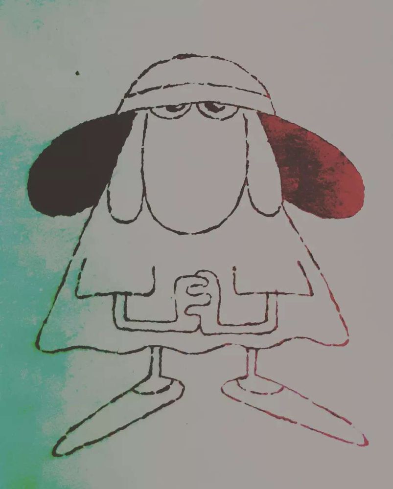 Ink doodle of Shnoozy with a big sunhat and long shoes