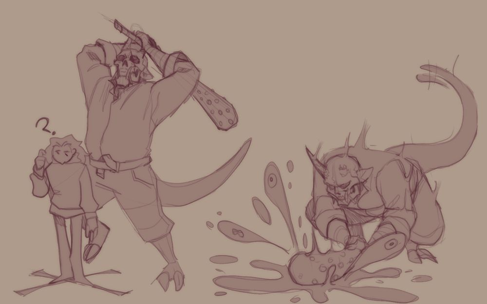 jabberox art of Ox, my persona, smashing DoodleDood with a spiked club after he stood on an X. Doodle has been turned into a fine paste.