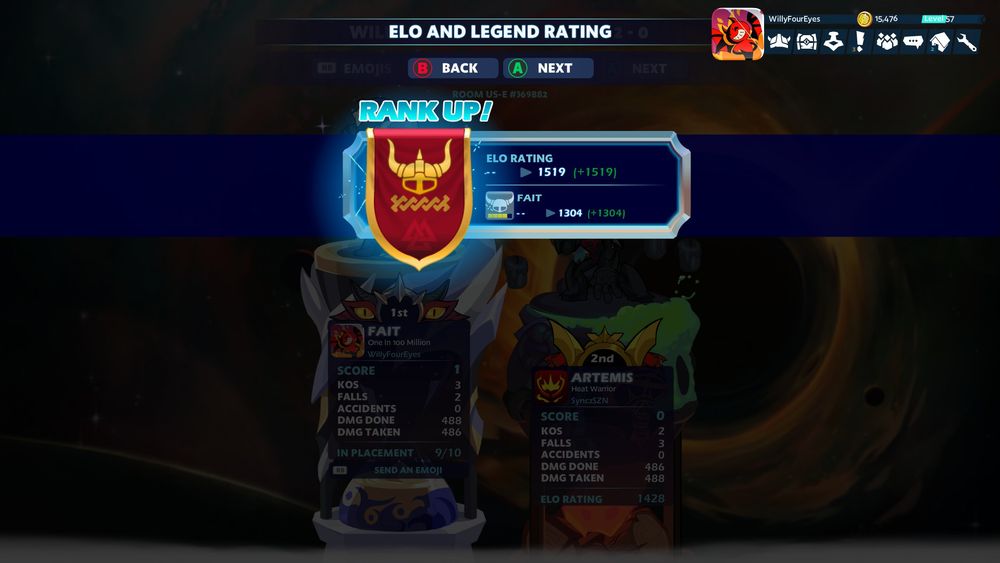 My starting ELO for Brawlhalla Ranked 1v1 Season 35: 1519 (Gold 3).