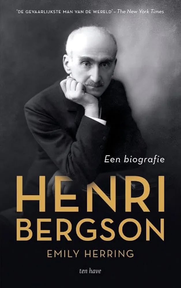 Cover of Henri Bergson Een biografie. A black and white photo of bergson leaning on the title