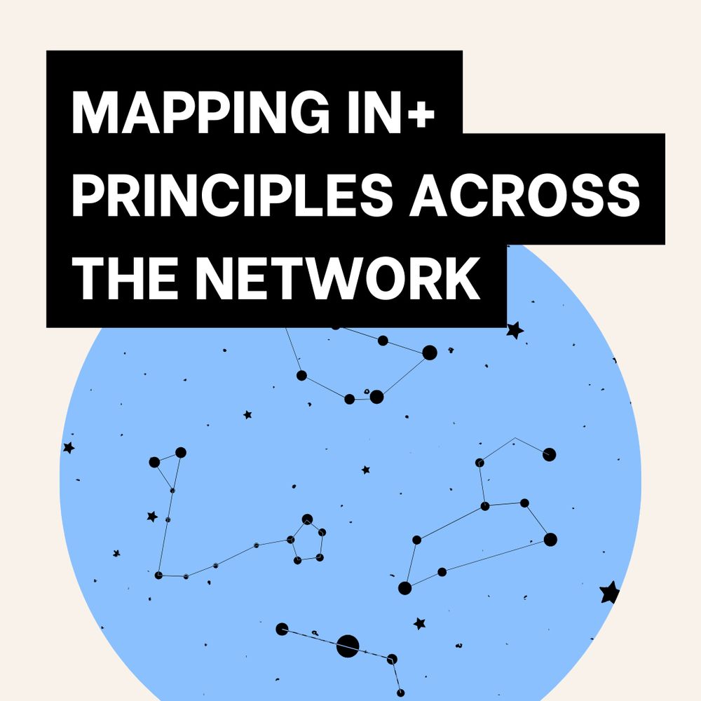 Graphic with a blue circle and markings of constellations. Test reads 'mapping IN+ principles across the network'.