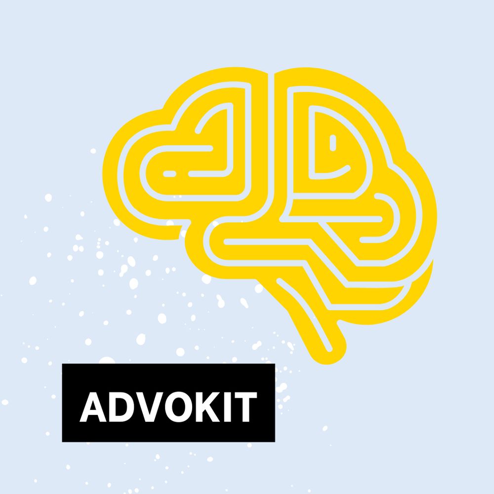A yellow graphic of a maze, in the shape of a human brain, with the project title 'ADVOKIT'