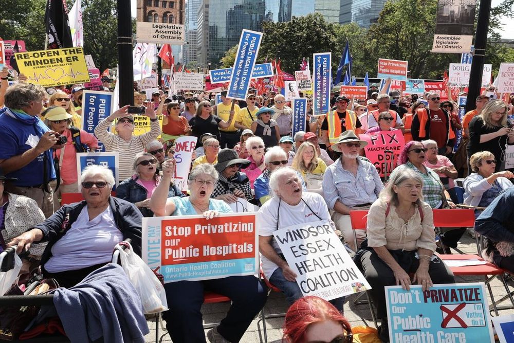 The Ontario Health Coalition called a major protest in cities across Ontario on Sept. 25, 2023, against privatizing public hospitals' core services. A thousand health care workers, union members and supporters came out to Queen's Park. Richard Lautens/Toronto Star Richard Lautens/ Toronto Star