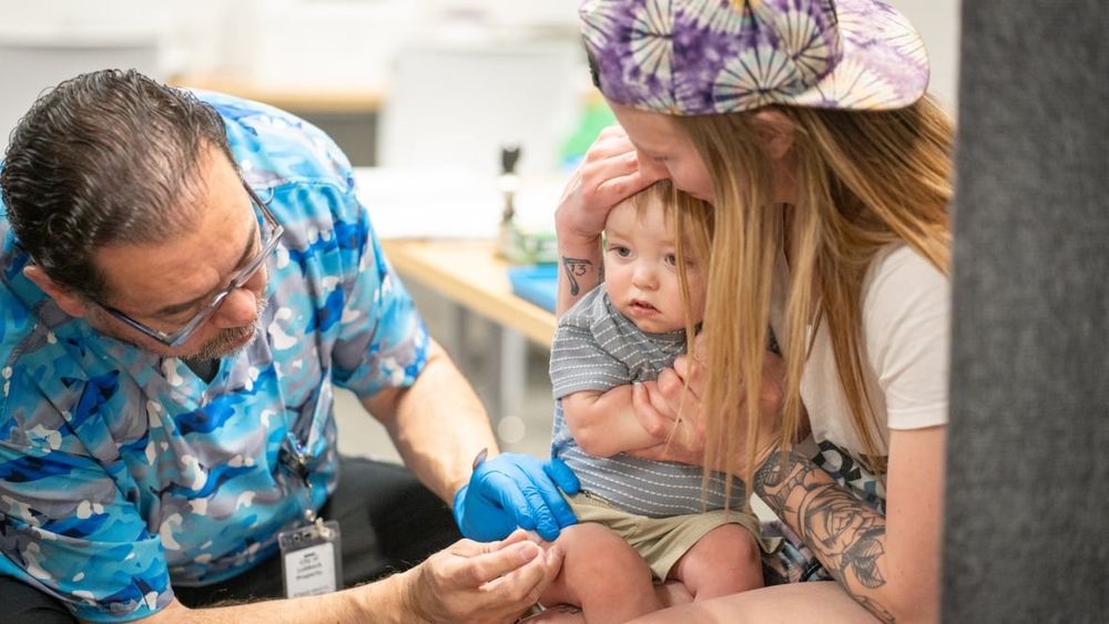 A one-year-old gets an MMR vaccine at a Texas clinic in a March 2025 file photo. In the last month, Manitoba has twice expanded eligibility for the measles vaccine as cases climb in the province.