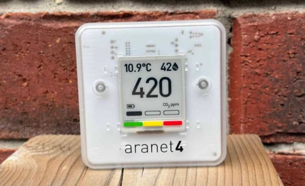 The air quality monitor Heather Pun’s son takes to his school.