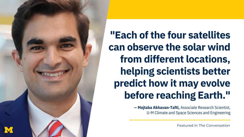 "Each of the four satellites can observe the solar wind from different locations, helping scientists better predict how it may evolve before reaching Earth." Mojtaba Akhavan-Tafti, Associate Research Scientist, U-M Climate and Space Sciences and Engineering, featured in The Conversation