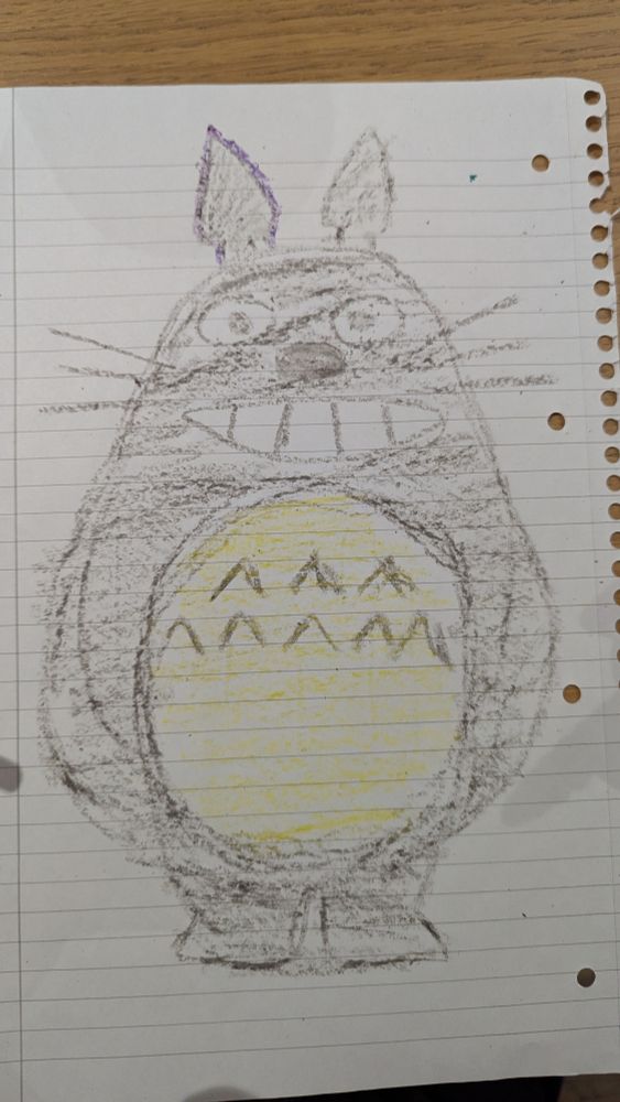 A crayon drawing of Totoro