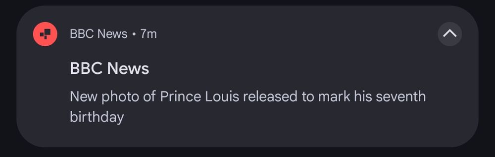 BBC News notification from a phone. It reads:

New photo of Prince Louis released to mark his seventh birthday