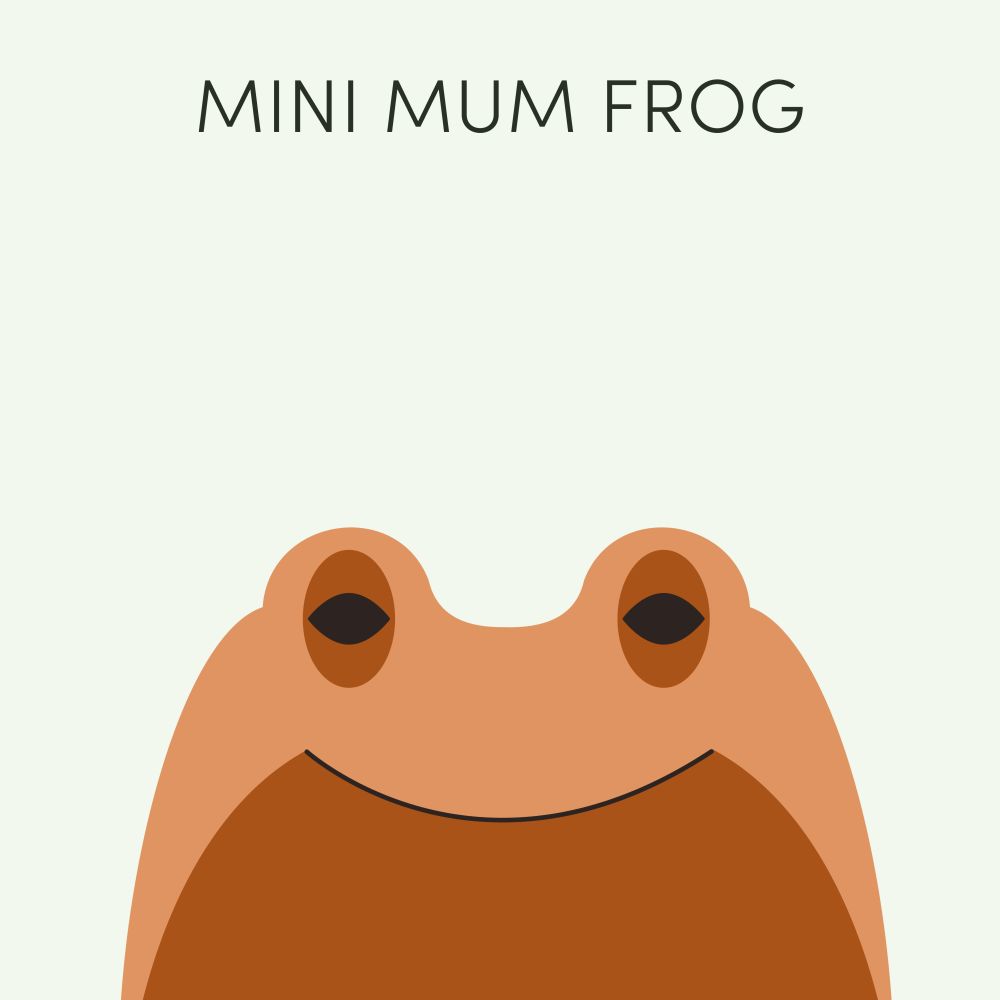 Episode art for Frog of the Week's "Mini Mum Frog". The frog is tiny and brown with a darker underbelly.
