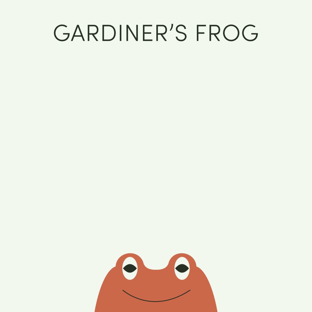 Episode art for Frog of the Week's "Gardiner's Frog". The frog is very tiny and very brown.