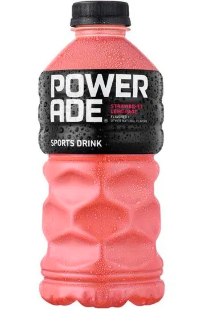 A bottle of pink lemonade flavored Powerade