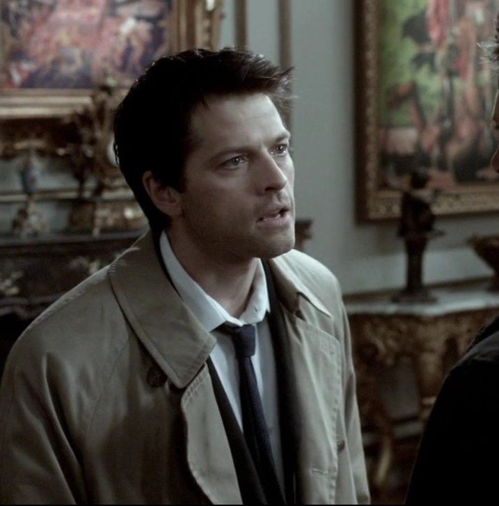 Castiel standing in the beautiful room talking to Dean 