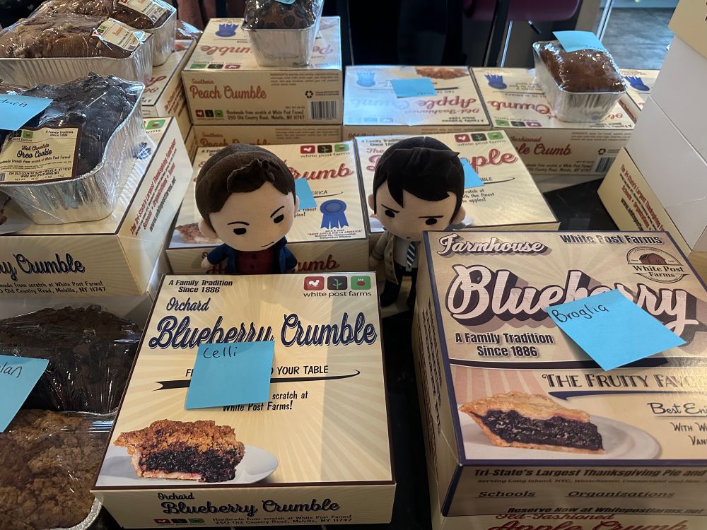 Dean and Cas plush with pies