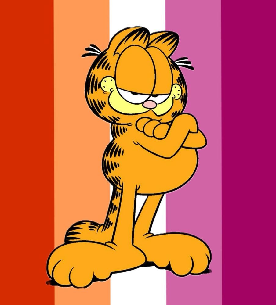 garfield the cat who hates mondays with a lesbian flag background 
