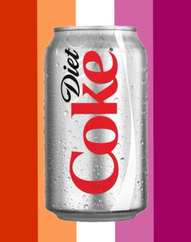 diet coke can over a lesbian flag background 