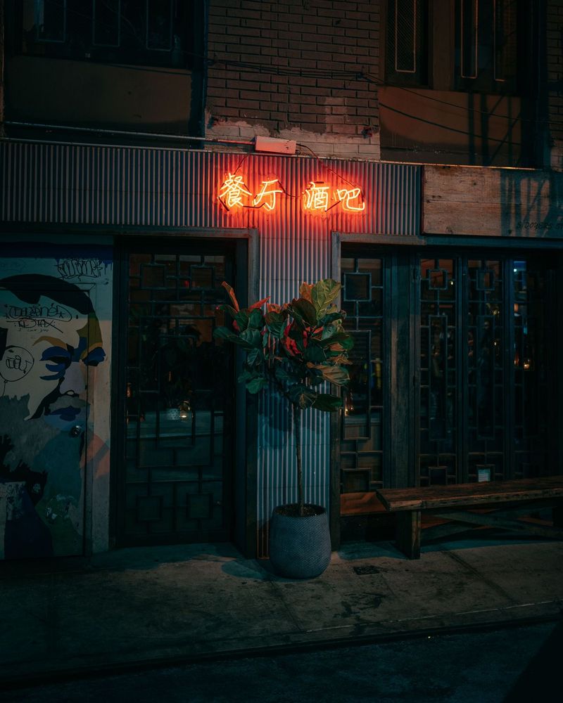 Peachy's neon sign in Chinatown, Manhattan, New York