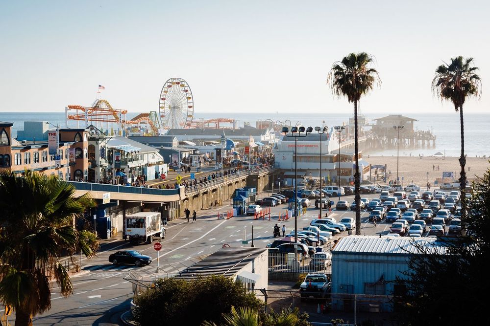 View of the Santa Monica Pier, from Palisades Park in Santa Monica, California.