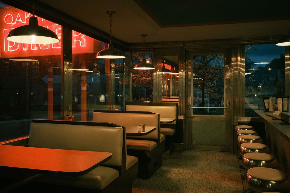 Interior of Oakhurst Diner at night, Millerton, New York