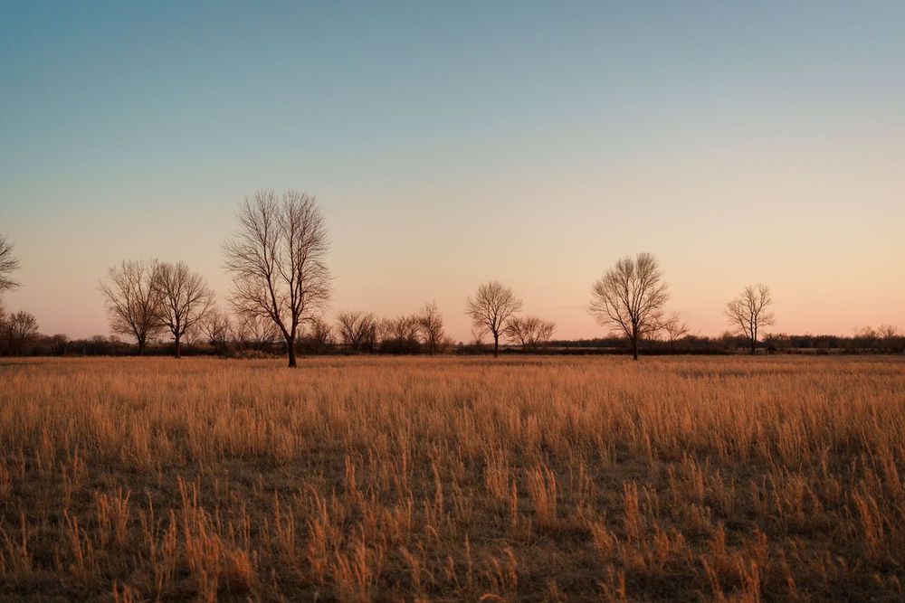 Fields at sunset on Route 66 near Commerce, Oklahoma