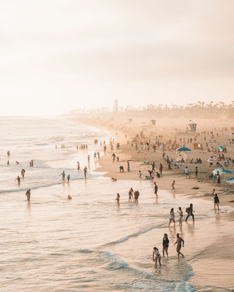View of the beach on a summer day in Huntington Beach, Orange County, California