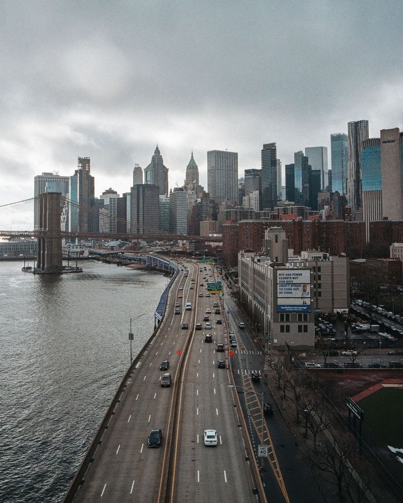 Skyline view of FDR Drive from the Manhattan Bridge, New York City