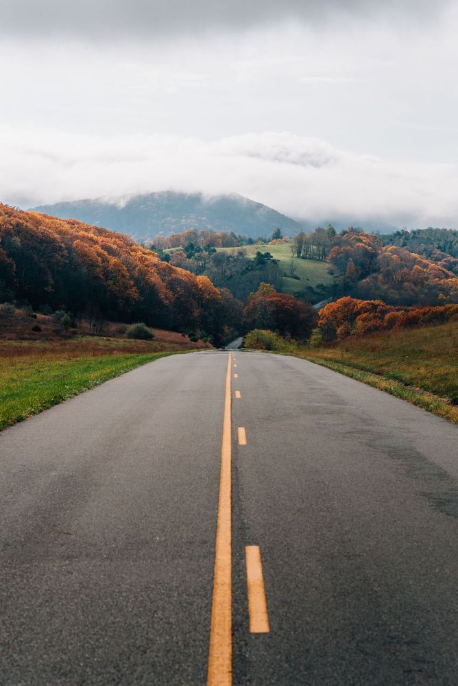 The Blue Ridge Parkway and fog over mountains in Virginia