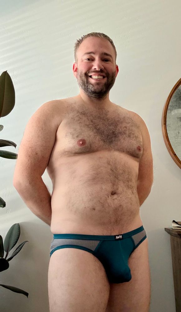 NSFW - full body and smiling with underwear bulge