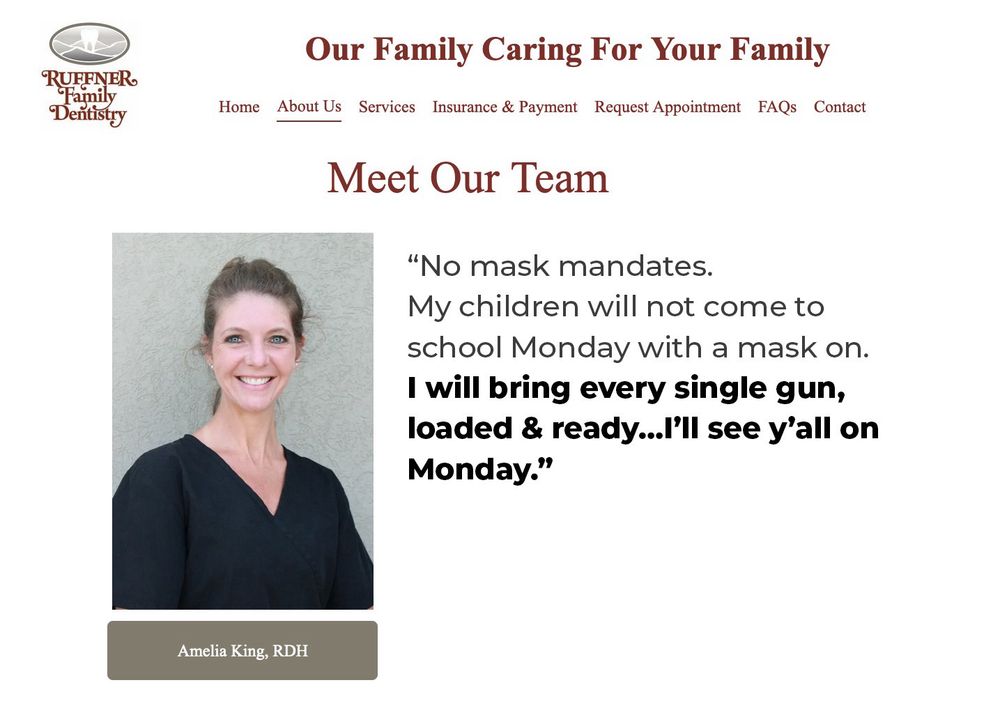 "No mask mandates.
My children will not come to school Monday with a mask on.
I will bring every single gun, loaded & ready...l'll see y'all on Monday."