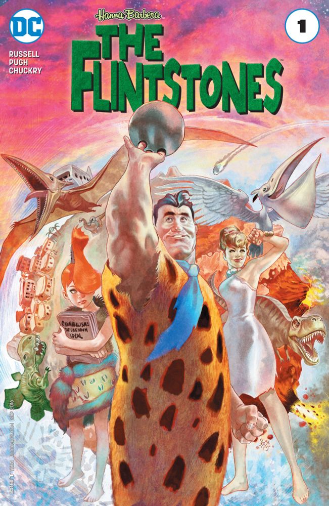 Dc comics flintstones cover is Fred Velma and pebbles