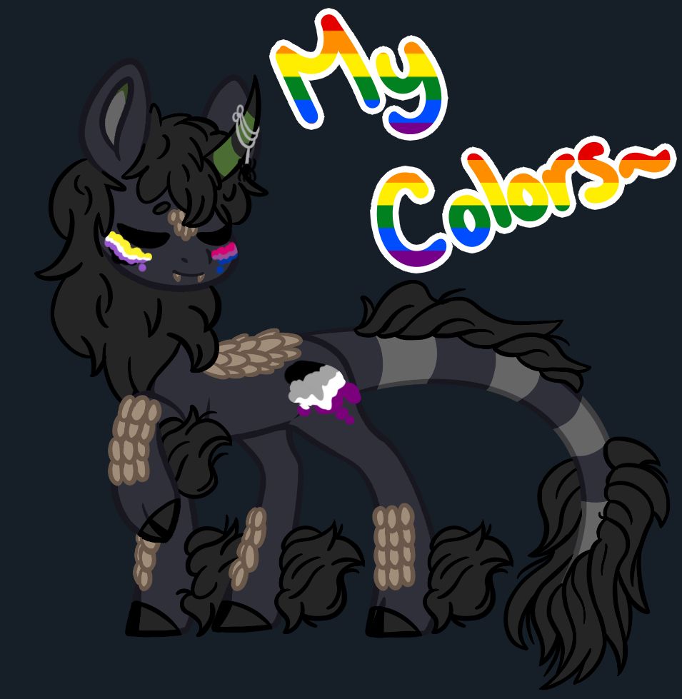A Pride-themed MLP YCH filled out to look like my kirin, Gossamer Strands.