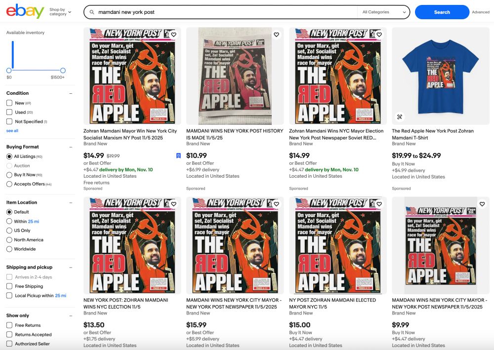 ebay results for zohran's NY post cover