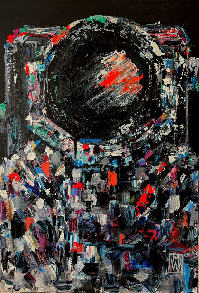 Astronaut palette knife painting.