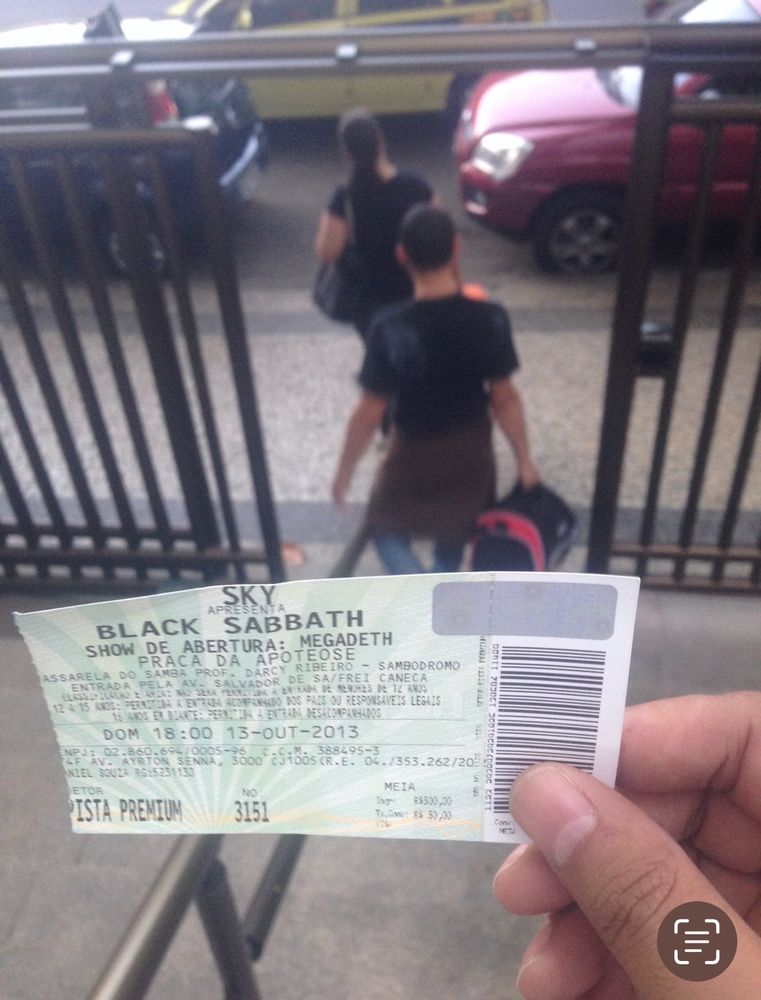 Ingresso antigo do show do Black Sabbath 