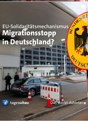 tagesschau insta kachel 
ein auto in einer grenzkontrolle, brd schild im vordergrund

text: eu-solidaritätsmechanismus 
migrationsstopp in deutschland?