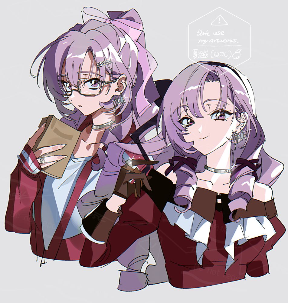 にじさんじのVtuber「壱百満天原サロメ」さんのファンアートですわ～。通常衣装バージョンとジャージ衣装バージョンを並べて描いています。