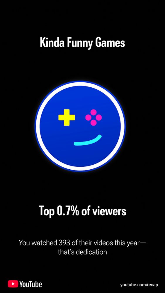 A statistic that shows I was in the top 0.7% of viewers for the YouTube channel Kinda Funny Games