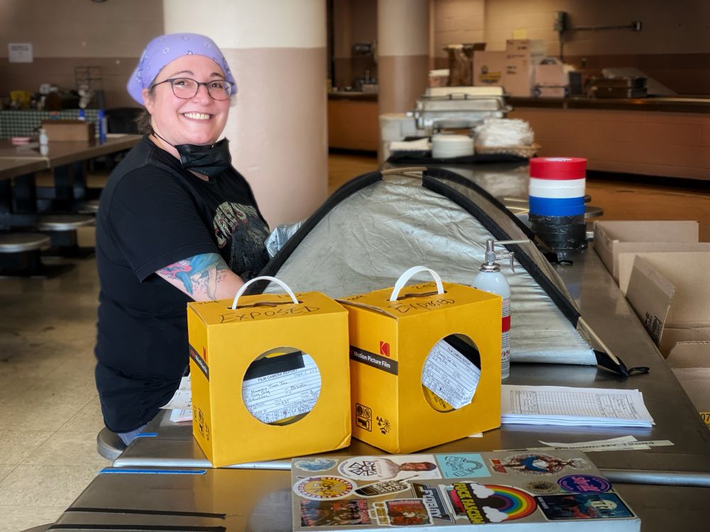 Our film loader Danielle Carroll in the prison cafeteria with 250 D from Kodak. The only stock we used outside of 2 rolls of 500T. 