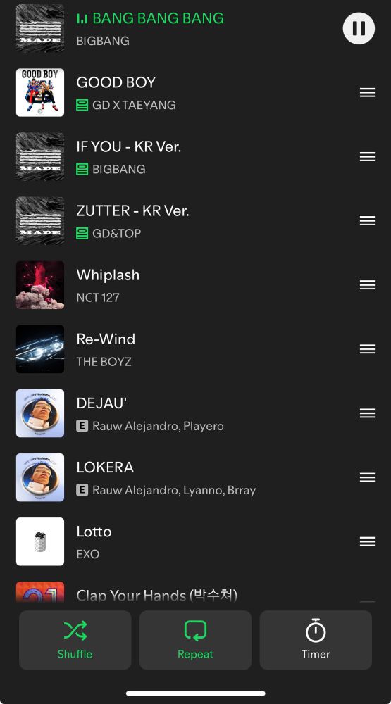 a screenshot of spotify's new queue format