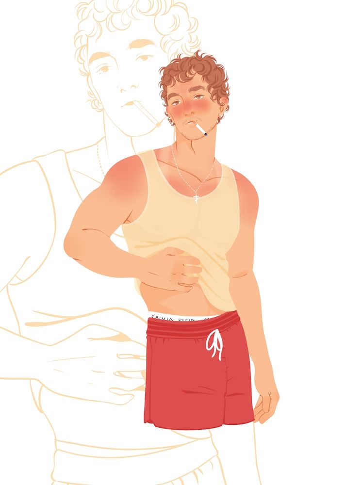 Hot man in a tank top and with sunburns