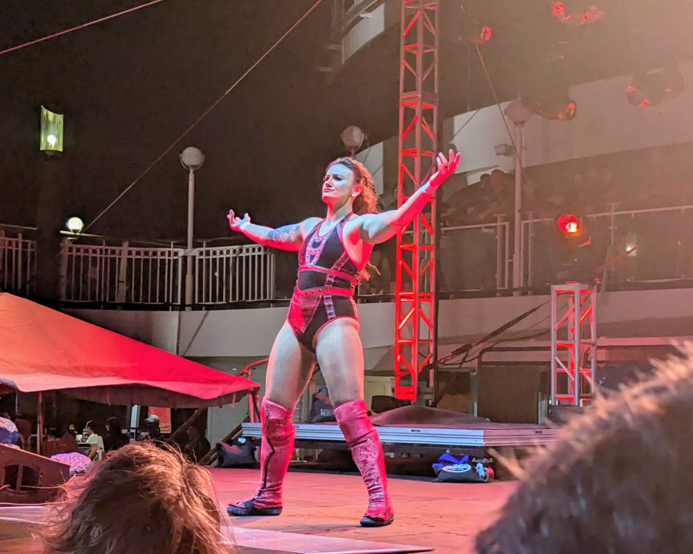 Alex Windsor makes her entrance on the Jericho Cruise 