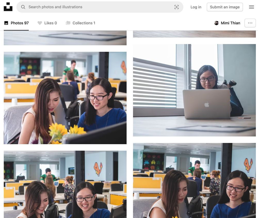 A stock photography website featuring Michelle in ... exactly the same pose as the testimonial.