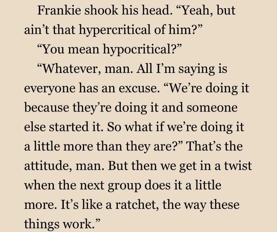 An e-reader page from the second book in the Silo trilogy, featuring the use of “hypercritical” as a mispronunciation of “hypocritical”