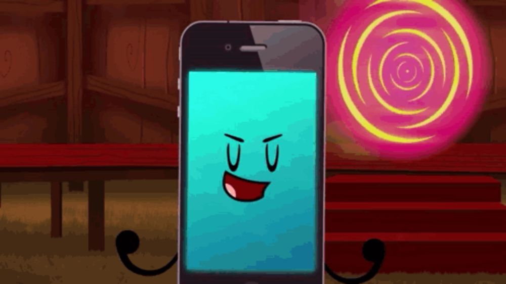 a cartoon drawing of a cell phone with a face on the screen