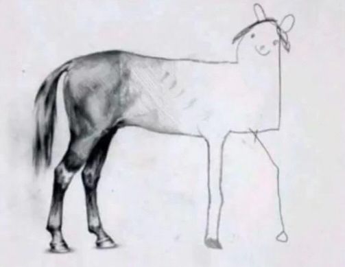 Un dessin de cheval qui commence très bien et qui se finit en dessin ridicule 