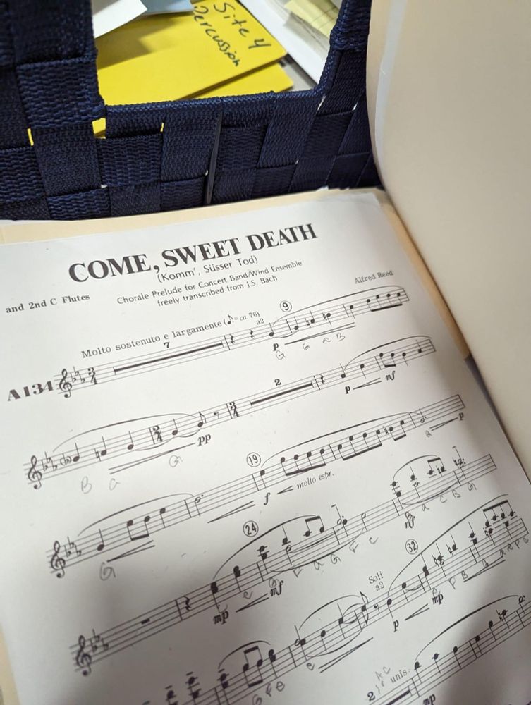 Flute music for "Come, Sweet Death" (Komm, Susser Tod), an arrangement of J.S. Bach