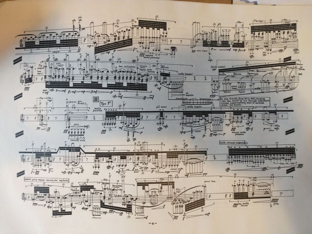 Busy score for Brian Ferneyhough's Time and Motion Study I for Bass Clarinet