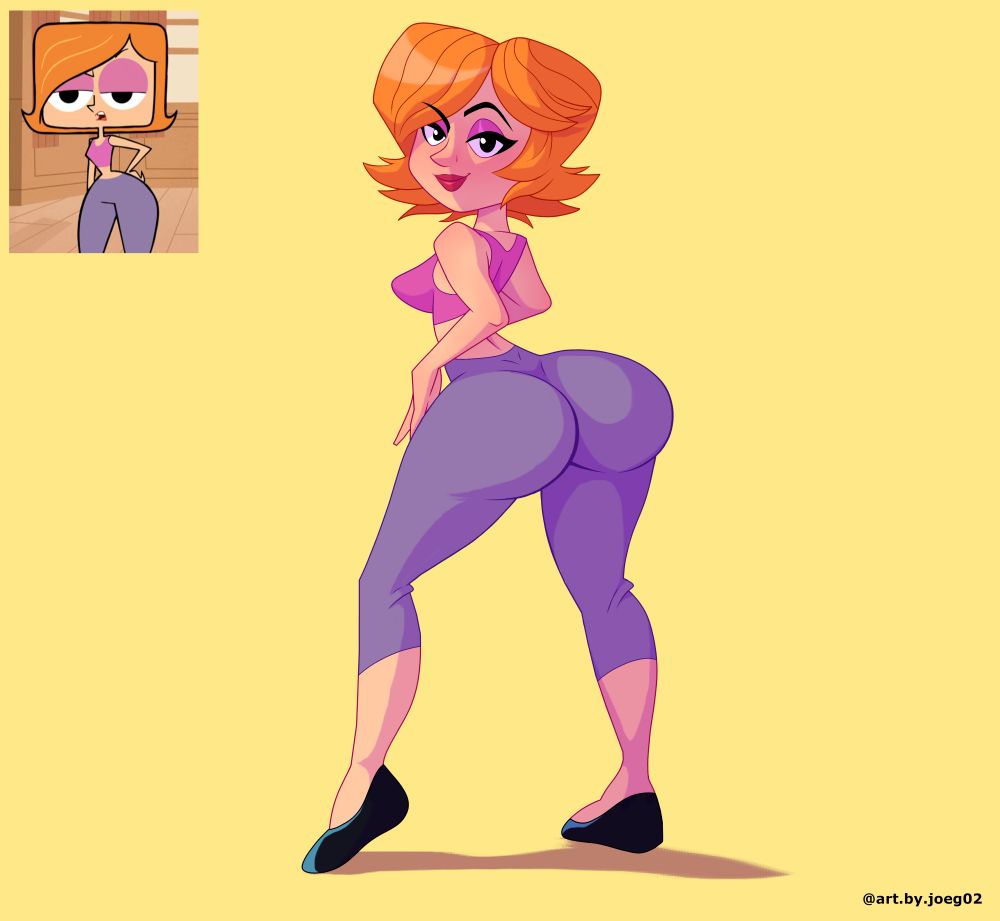 Fanart of Debbie Turnbull presenting her defined butt at the viewer with a smug expression on her face