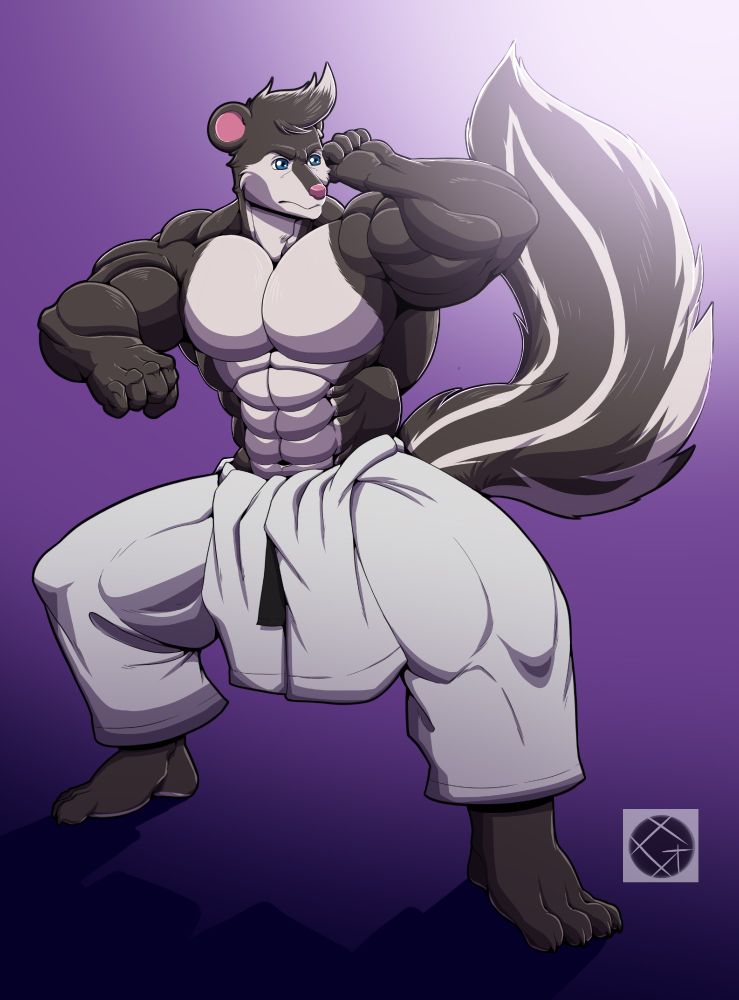 My fursona Blanc in his gi doing a kata. Art by @Gemster
