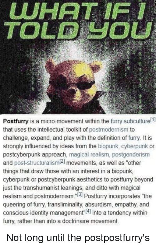 winnie the pooh as morpheus in the matrix with the wikipedia entry for "postfurry"
