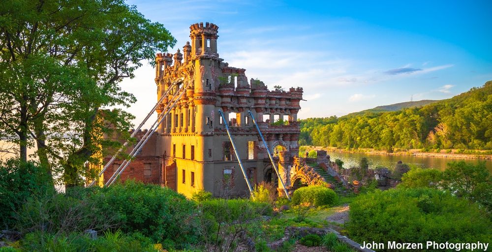 The ruins of Bannerman Castle seen on Bannerman Island in the evening, located on the Hudson River in New York State. Photo by John Morzen.